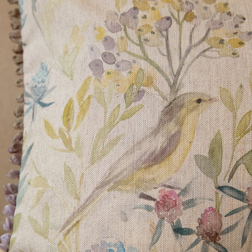 Floral Green Cushions - Morning Chorus Printed Rectangular Feather Filled Cushions Cream Voyage Maison