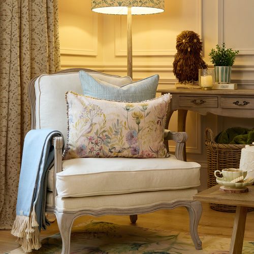 Floral Green Cushions - Morning Chorus Printed Rectangular Feather Filled Cushions Cream Voyage Maison