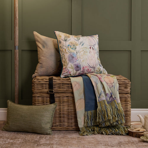 Floral Yellow Cushions - Morning Chorus Printed Square Feather Filled Cushions Cream Voyage Maison