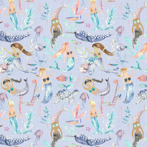 Animal Purple Fabric - Mermaid Party Printed Cotton Fabric (By The Metre) Violet Voyage Maison