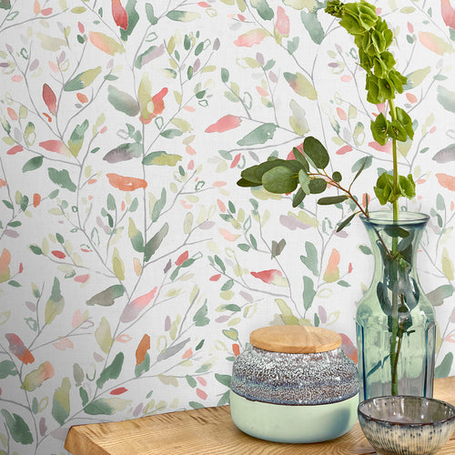 Floral Green Wallpaper - Misley  1.4m Wide Width Wallpaper (By The Metre) Poppy Voyage Maison