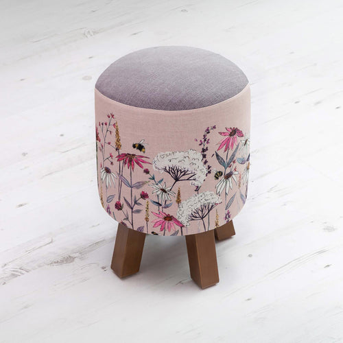 Floral Pink Furniture - Monty Round Footstool Hermione Blush Voyage Maison