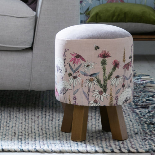 Floral Pink Furniture - Monty Round Footstool Hermione Blush Voyage Maison