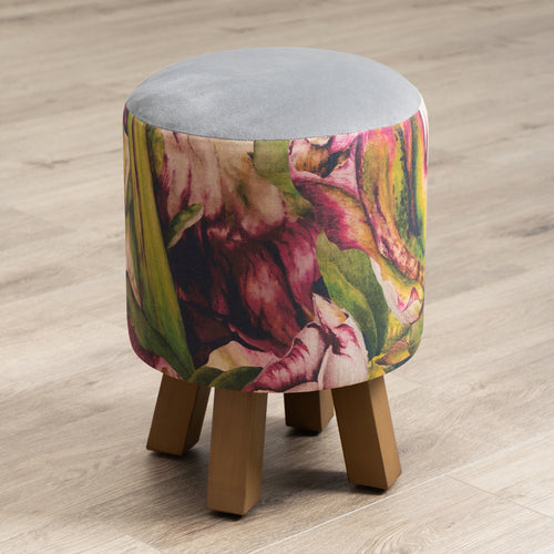 Floral Pink Furniture - Monty Round Footstool Heligan Fuchsia Marie Burke