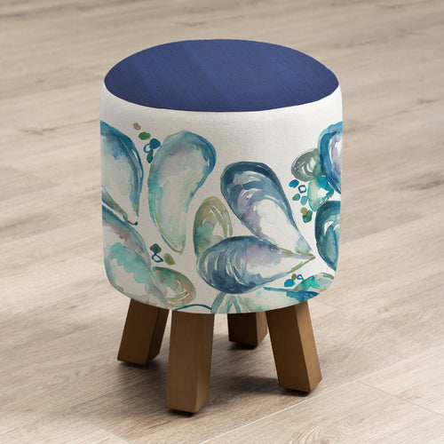 Blue Furniture - Monty Round Footstool Mussell Shells Marine Voyage Maison
