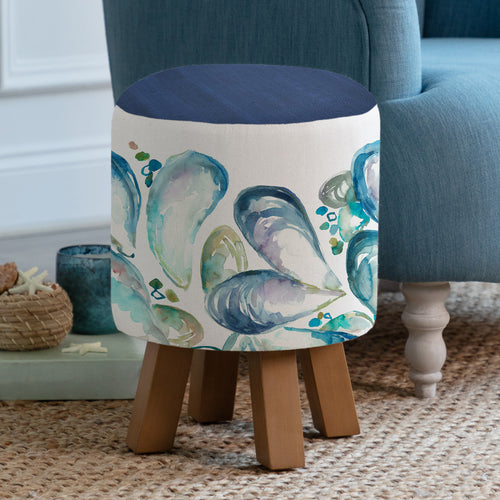  Blue Furniture - Monty Round Footstool Mussell Shells Marine Voyage Maison