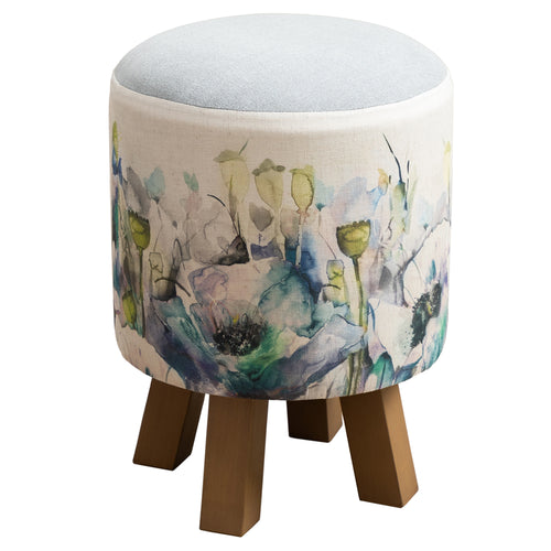 Floral Blue Furniture - Monty Round Footstool Papavera Veronica Voyage Maison