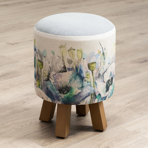 Floral Blue Furniture - Monty Round Footstool Papavera Veronica Voyage Maison