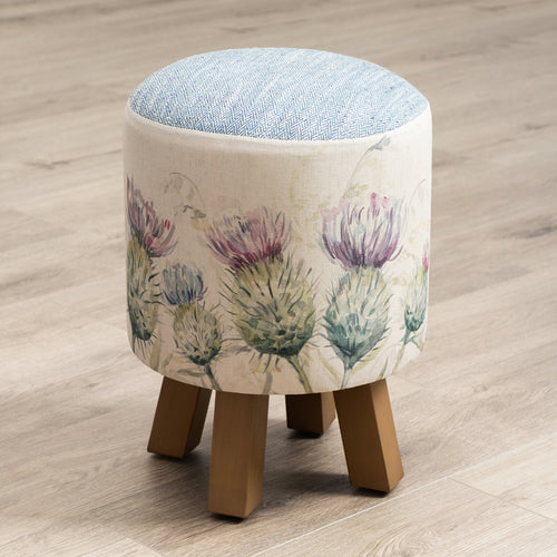 Floral Cream Furniture - Monty Round Footstool Thistle Glen Voyage Maison