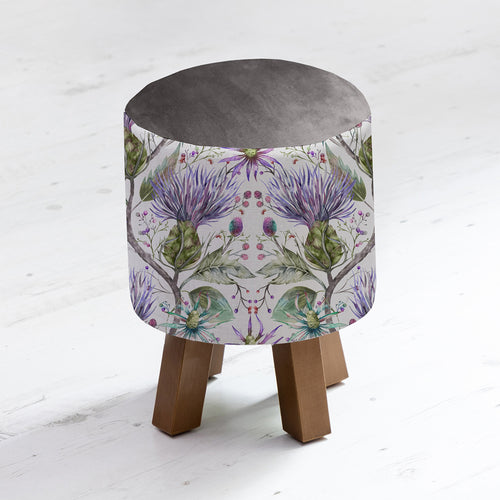 Floral Purple Furniture - Monty Round Footstool Varys Violet Linen Voyage Maison
