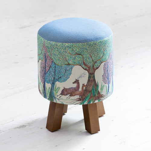 Blue Furniture - Monty Round Footstool Willow Wood Linen Voyage Maison