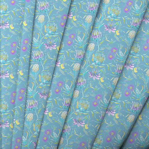 Floral Blue Fabric - Moore Haven Printed Crafting Cotton Apparel Fabric (By The Metre) Aqua Voyage Maison