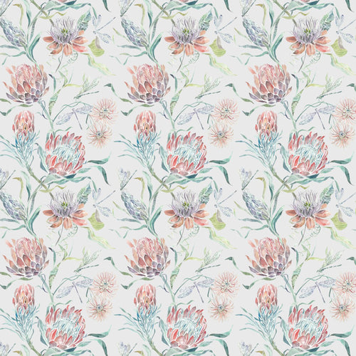 Floral Silver Fabric - Moorehaven Printed Cotton Fabric (By The Metre) Silver Voyage Maison