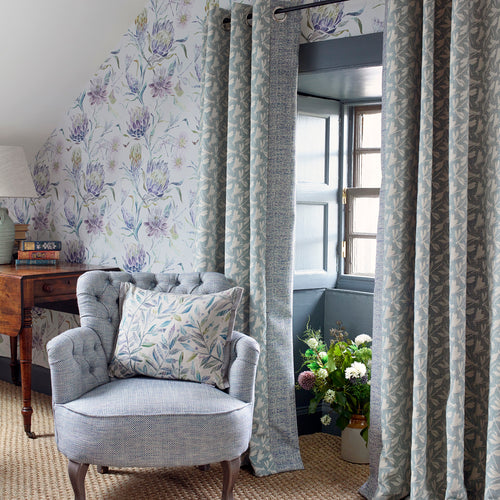 Floral Blue Wallpaper - Moorehaven  1.4m Wide Width Wallpaper (By The Metre) Skylark Voyage Maison