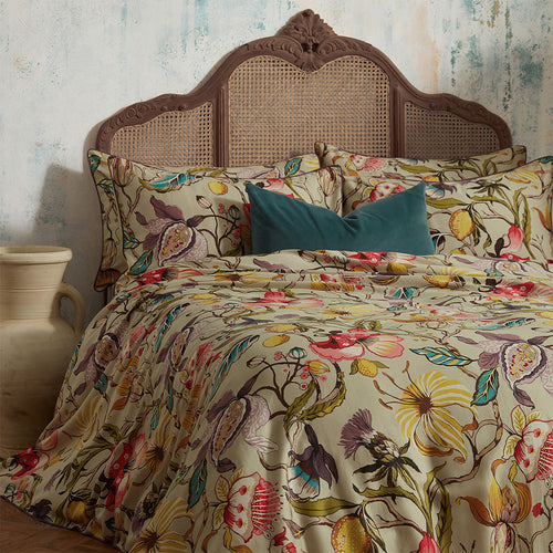 Floral Gold Bedding - Morton Floral Printed Cotton Sateen Piped Duvet Cover Set Chintz EW by Edinburgh Weavers