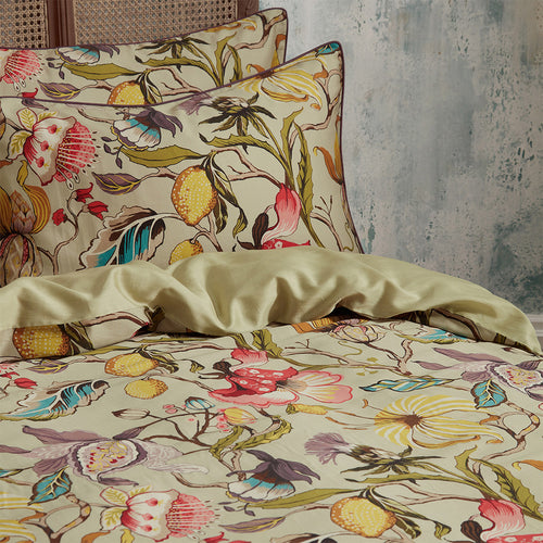 Floral Gold Bedding - Morton Floral Printed Cotton Sateen Piped Duvet Cover Set Chintz EW by Edinburgh Weavers