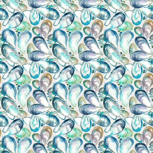 Abstract Blue Fabric - Mussel Shells Printed Cotton Fabric (By The Metre) Marine Voyage Maison