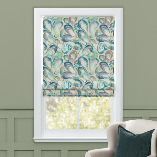 Abstract Blue M2M - Mussel Shells Printed Cotton Made to Measure Roman Blinds Marine Voyage Maison