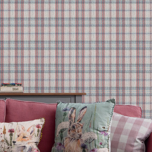 Check Pink Wallpaper - Nairna  1.4m Wide Width Wallpaper (By The Metre) Skyhaze Voyage Maison