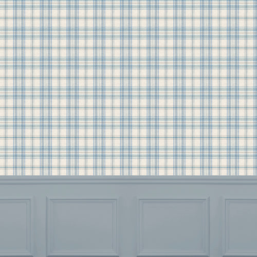 Check Blue Wallpaper - Nairna  1.4m Wide Width Wallpaper (By The Metre) Thistle Voyage Maison