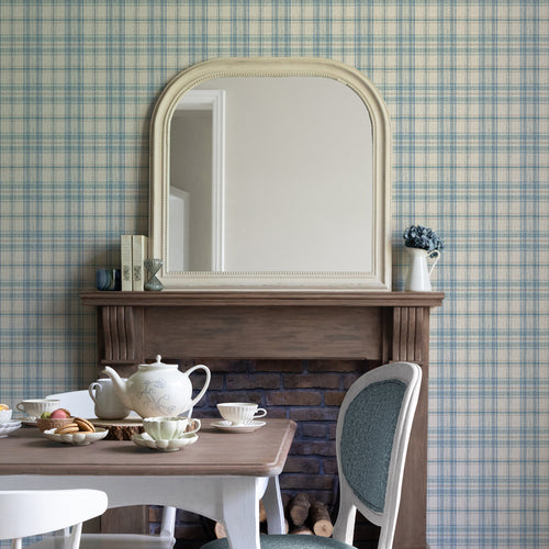 Check Blue Wallpaper - Nairna  1.4m Wide Width Wallpaper (By The Metre) Thistle Voyage Maison