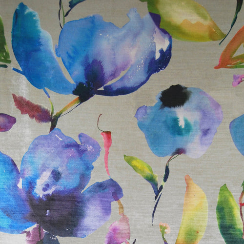 Floral Grey Fabric - Nerissa Printed Velvet Fabric (By The Metre) Indigo Voyage Maison
