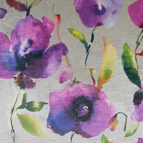 Floral Grey Fabric - Nerissa Printed Velvet Fabric (By The Metre) Orchid Voyage Maison