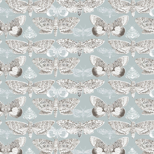Animal Blue Fabric - Nocturnal Printed Cotton Fabric (By The Metre) Duck Egg Blue Voyage Maison