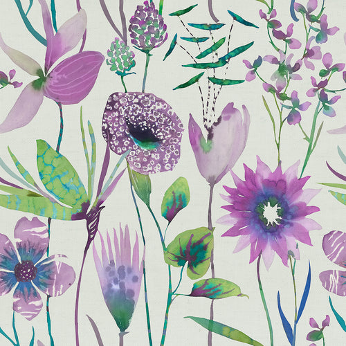 Floral Purple Fabric - Oceania Printed Cotton Fabric (By The Metre) Aster Voyage Maison