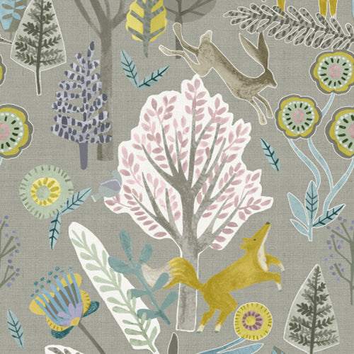 Animal Grey Fabric - Oronsay Printed Cotton Fabric (By The Metre) Granite Voyage Maison
