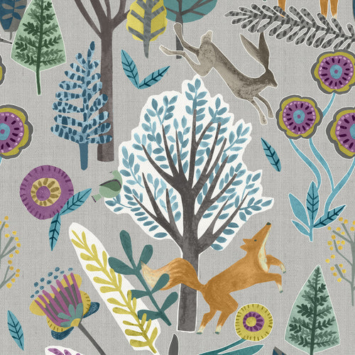 Animal Grey Fabric - Oronsay Printed Cotton Fabric (By The Metre) Mineral Voyage Maison
