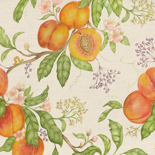 Floral Orange M2M - Peach Harvest Printed Cotton Made to Measure Curtains Cream Voyage Maison