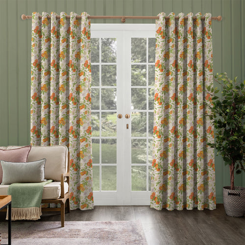 Floral Orange M2M - Peach Harvest Printed Cotton Made to Measure Curtains Cream Voyage Maison