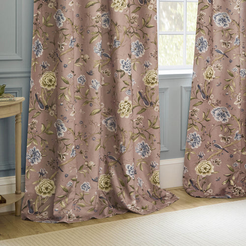 Animal Pink Curtains - Porcelain Garden Printed Chenille Room Darkening Pencil Pleat Curtains Blush Sanderson