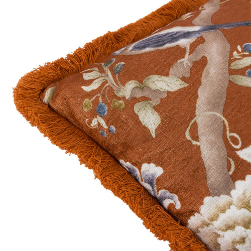Floral Orange Cushions - Porcelain Garden Chenille Feather Rich Filled Cushion Rust Sanderson