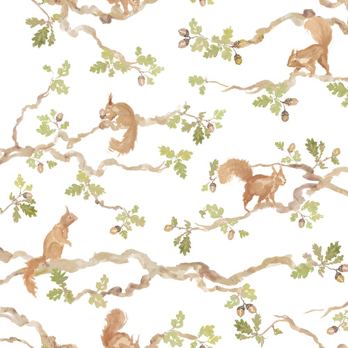Animal Brown Wallpaper - Playful Squirrel  1.4m Wide Width Wallpaper (By The Metre) Cream Voyage Maison