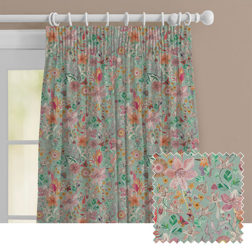 Floral Blue M2M - Primrose Printed Cotton Made to Measure Curtains Duck Egg Blue Voyage Maison
