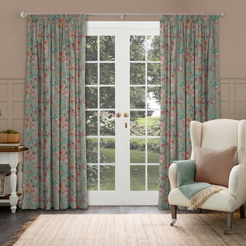 Floral Blue M2M - Primrose Printed Cotton Made to Measure Curtains Duck Egg Blue Voyage Maison
