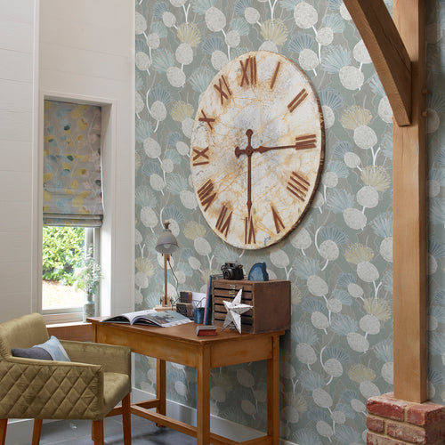 Floral Blue Wallpaper - Reyne  1.4m Wide Width Wallpaper (By The Metre) Duck Egg Voyage Maison