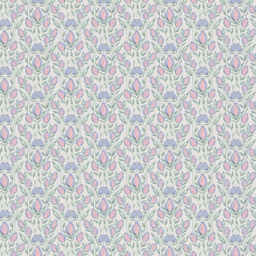 Floral Blue Fabric - Rithani Printed Cotton Fabric (By The Metre) Mineral Cream Voyage Maison