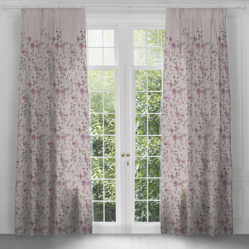 Floral Purple Curtains - Saiyuri Printed Pencil Pleat Curtains Ironstone Voyage Maison