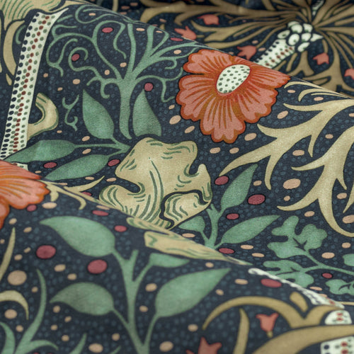 Floral Blue Curtains - Seaweed Printed Velvet Room Darkening Pencil Pleat Curtains Indigo Morris & Co