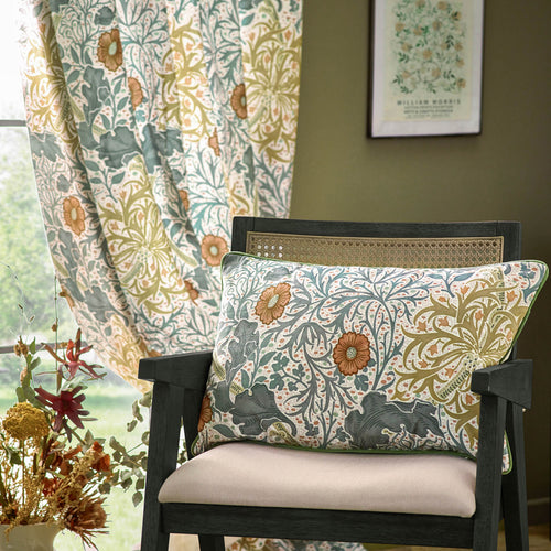 Floral Beige Curtains - Seaweed Printed Velvet Room Darkening Pencil Pleat Curtains Stone/Sunflower Morris & Co
