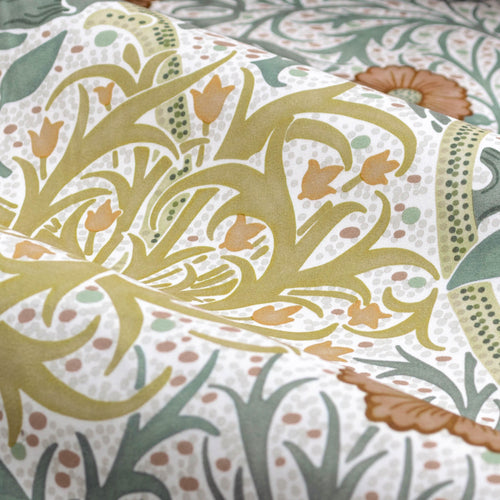 Floral Beige Curtains - Seaweed Printed Velvet Room Darkening Pencil Pleat Curtains Stone/Sunflower Morris & Co
