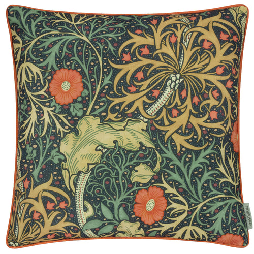 Floral Blue Cushions - Seaweed Printed Outdoor  Polyester Filled Cushion Indigo Morris & Co