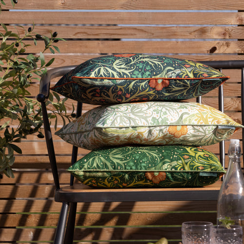 Floral Blue Cushions - Seaweed Printed Outdoor  Polyester Filled Cushion Indigo Morris & Co