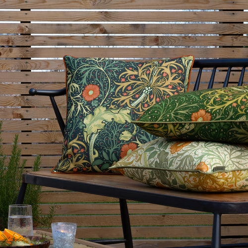 Floral Blue Cushions - Seaweed Printed Outdoor  Polyester Filled Cushion Indigo Morris & Co