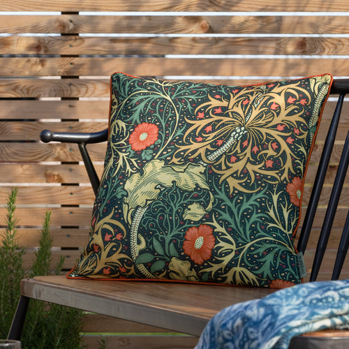 Floral Blue Cushions - Seaweed Printed Outdoor  Polyester Filled Cushion Indigo Morris & Co