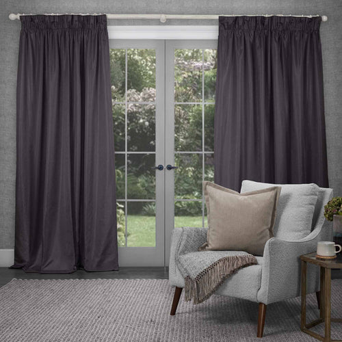 Plain Purple Curtains - Sereno Woven Pencil Pleat Curtains Damson Voyage Maison