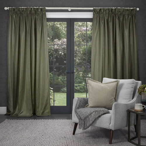 Plain Green Curtains - Sereno Woven Pencil Pleat Curtains Grass Voyage Maison